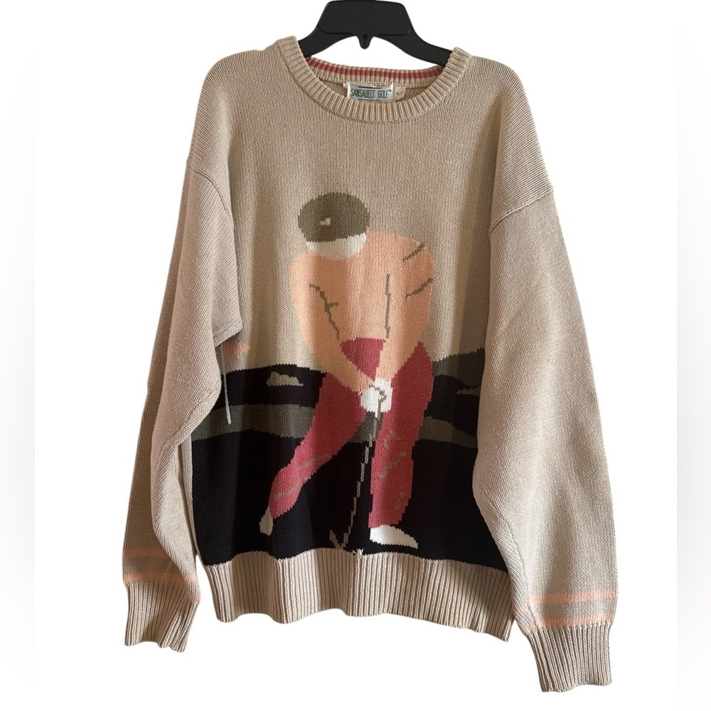 Vintage Sansabelt Golf / Sport Sweater, Men’s L, 100% Cotton, Bold Print